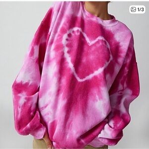 Urban Outfitters Pink Tie-Dye Heart Crewneck Sweatshirt